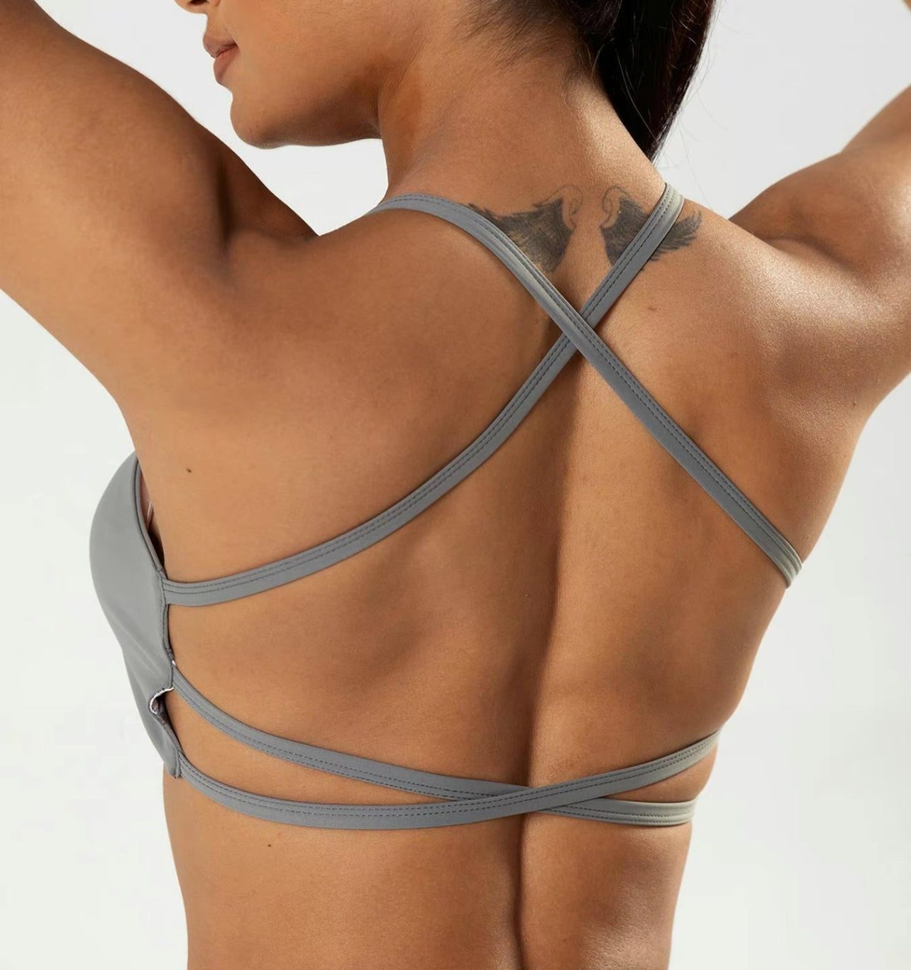 Crossbody backless sports bra