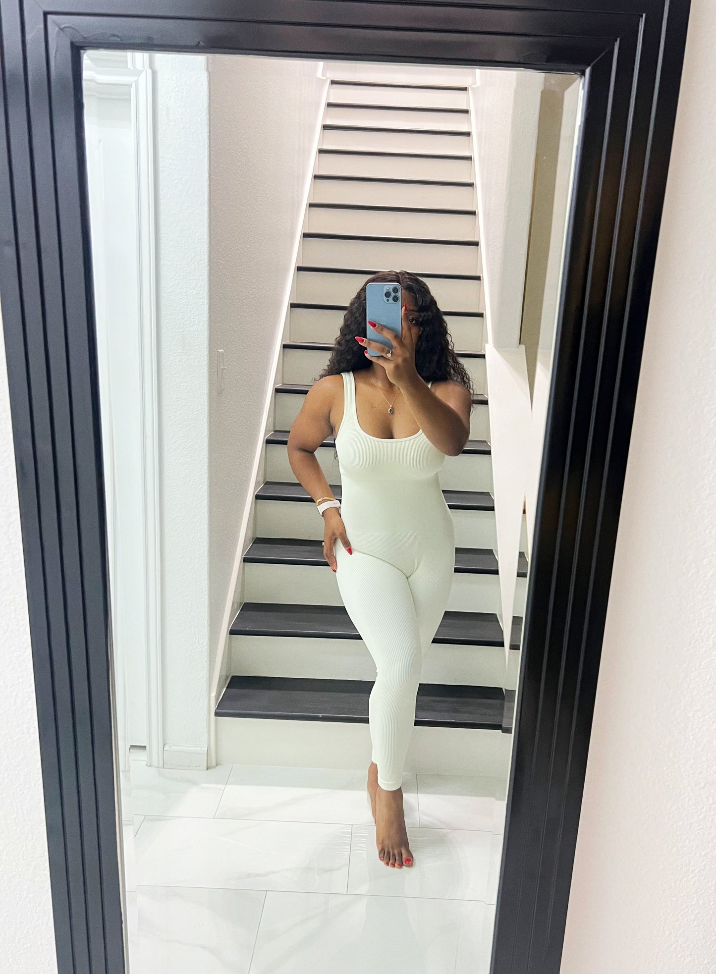 Waist Cinching Rib Knit Jumpsuit